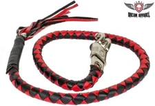 42 Inches Long Black And Red Fringed Hand-Braided Leather Biker Get Back Whip