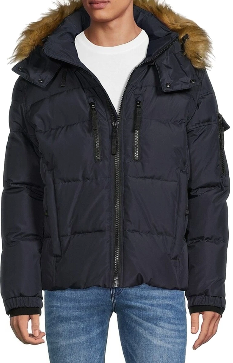 S13 Men s Navy Large Telluride Faux Fur Down Puffer Jacket NEW