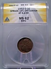 Mint Error 1952-d Penny Struck 15% Off-Cent at K-2:00 ANACS MS62 BRN. #41