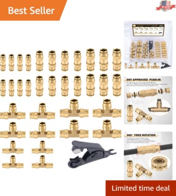Durable 35 PCS Brass Air Line Fittings Kit - 1/4, 3/8, and 1/2 Sizes Included