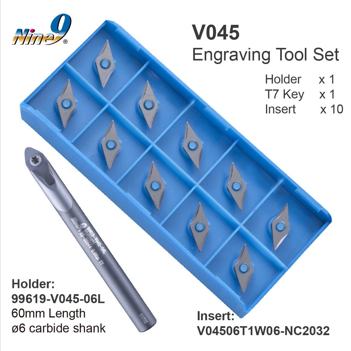 Nine9 V045 Engraving Tool with 45° Carbide Insert Set | eBay