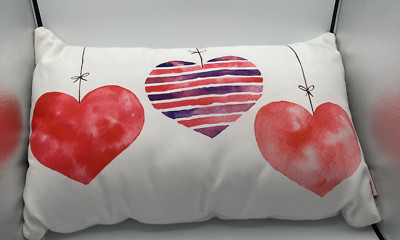 Bella Lux Valentine Day Three Hearts Lumbar Pillow Red 16  x 26 
