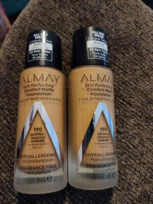 2 New Almay All Day Wear Perfecting Matte Foundation 190 Neutral Toasted Almond