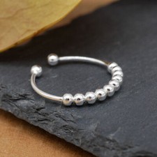 925 Sterling Silver Beads Thin Band Dainty Open Ring A3207