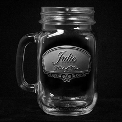 Wedding Mason Jar Mugs, Bridesmaid Gift Ideas, Engraved Favors, SET OF 4