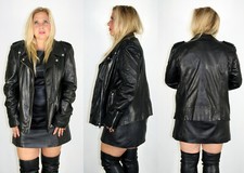 Lamarque Black Leather Moto Biker Jacket Size Xl