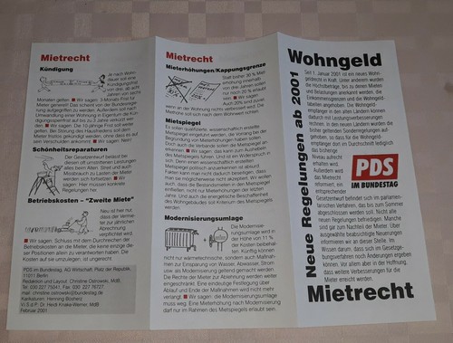 Flyer / PDS im Bundestag / Wohngeld und Mietrecht Neue Regelungen ab 2001 - Bild 3 von 3