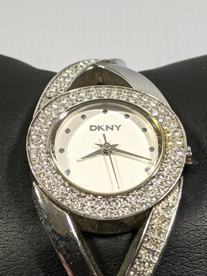 DKNY Silver Tone Crystal Link Bracelet Band Watch 6.5 Inch