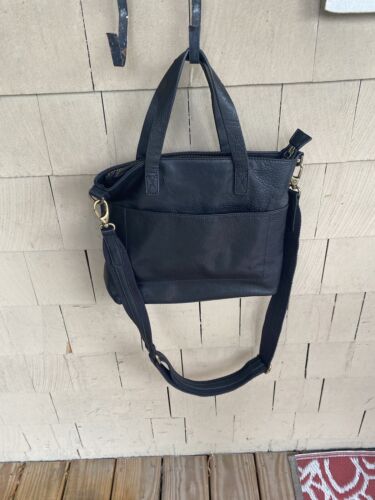 Fat Face UK Black Leather Crossbody Satchel / Tote Bag / Removable Strap - MINT - Picture 1 of 12