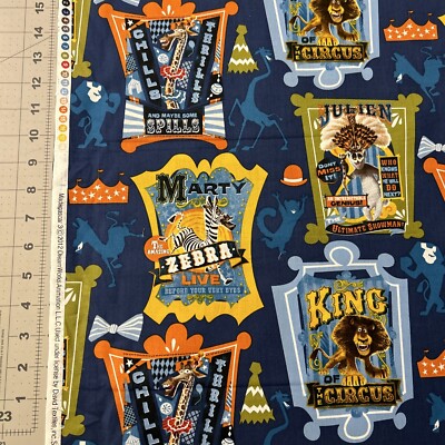 Madagascar Disney Circus Animals 1/2 Yard Cotton Fabric