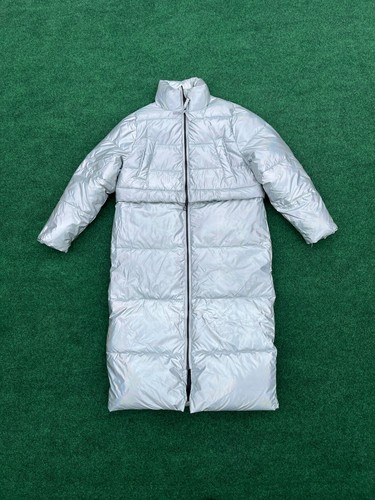 ASOS Silver Iridiscent Puffer Trench Coat Convertible to Cropped Jacket US 6