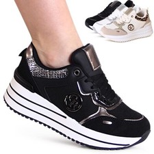 Damen Plateau Sneaker Keilabsatz Turnschuhe Keil Halbschuhe Bequem