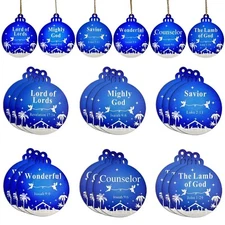 24pcs Names of Jesus Christ Ornaments, Christian Christmas Decoration Round W...