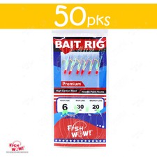 50pks Premium Sabiki Rig Size 6 Mylar rainbow skin Piscatore bait 6 Gold hooks