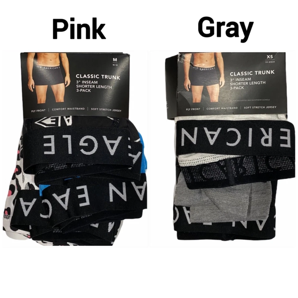 NUEVO CON ETIQUETAS AMERICAN EAGLE Paquete de 3 Ropa Interior Baúl Clásica 3" Entrepierna Talla XS-S-M-L-XL #51 Foto 2 de 4