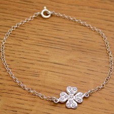 Sterling Silver 925 Pavé CZ Five-Petal Flower Bracelet — listing 3