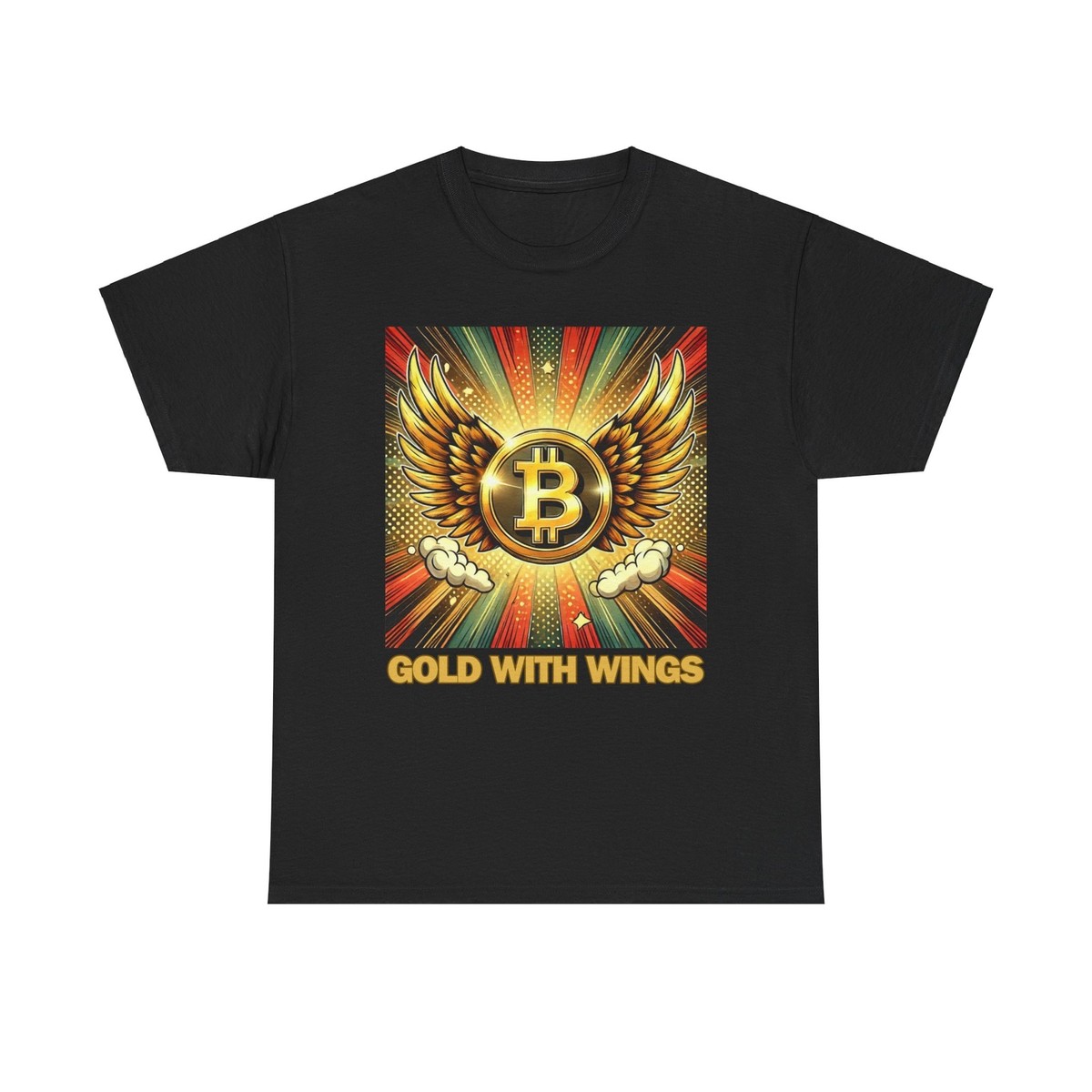 Gold with Wings Bitcoin T-Shirt | Crypto Graphic Tee | Unisex Heavy Cotton  Shirt