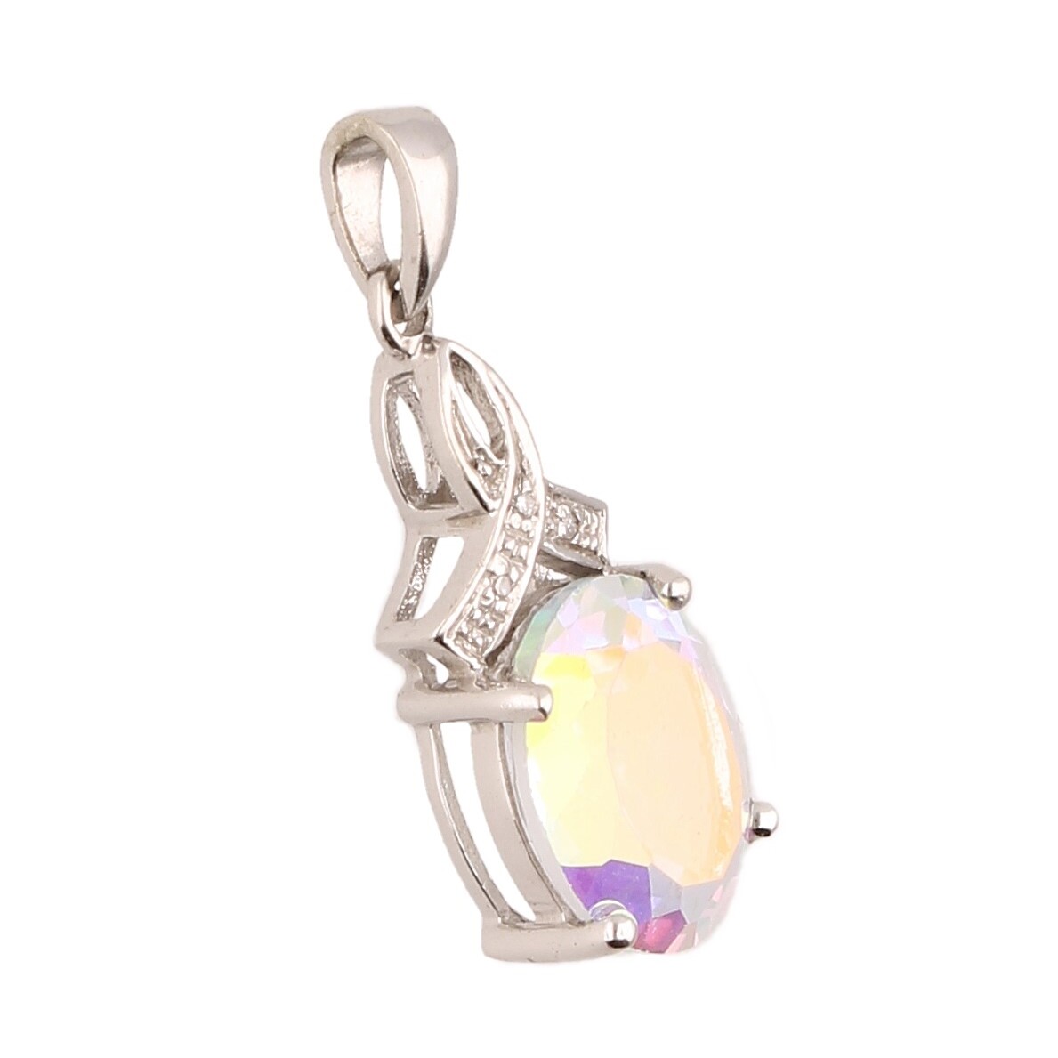 9Carat White Gold Moonlight Topaz & Diamond Pendant (10x12mm)