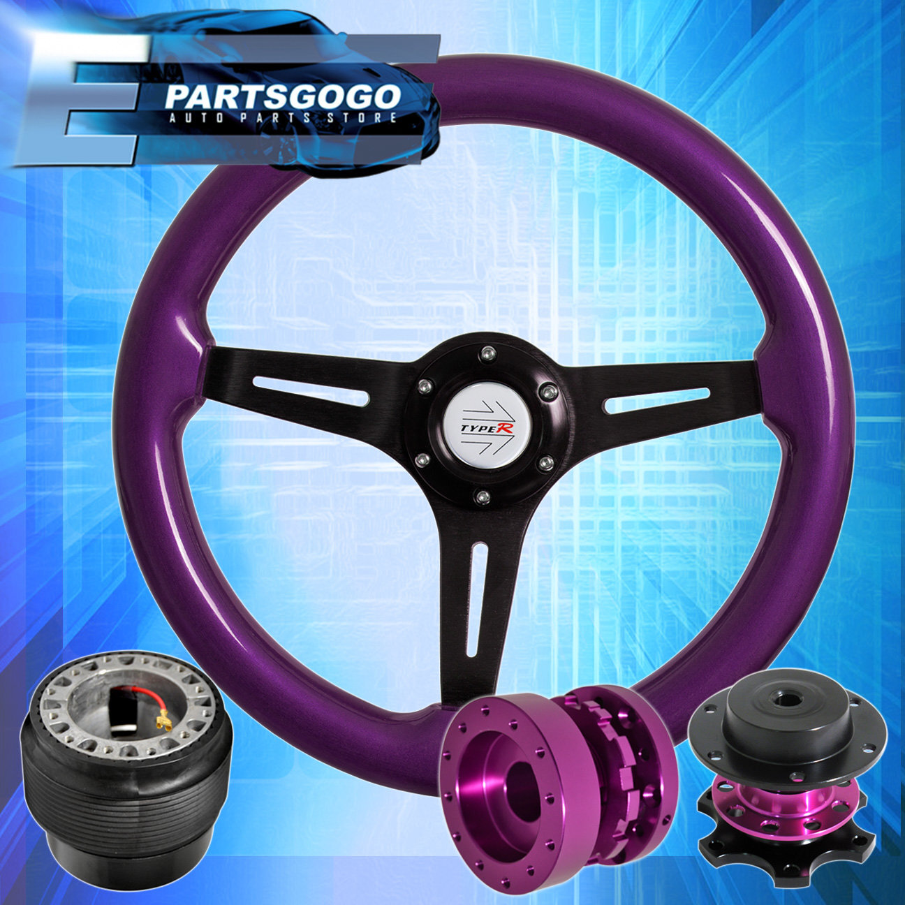 Purple Wood Deep Dish Steering Wheel + Quick Release Extender For 96-15 Civic