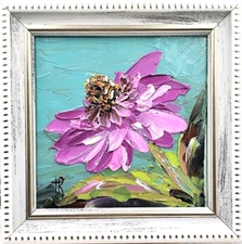 Blooming Flowers Pink Wildflower Painting Original  Oil Impasto Art Signed