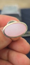 Vintage Sterling Silver Large Oval Cabochon Pink Mother of Pearl Ring Size 7.5