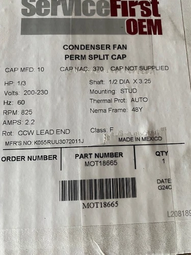 Trane 200-230V, 1/3 HP, 850 RPM, TEAO Motor, MOT18665