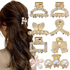 8Pcs Pearl Claw Clip Small Hair Clips for Women,Sweet Pearls Barrettes Various