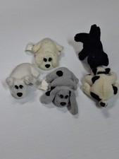 5 Vintage Pound Puppies Cat 3" Mini White Black Spots Dogs Galoob 1995