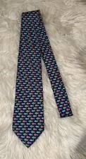 Vineyard Vines Mens Silk Tie Necktie Fish Print Dark Blue Multicolor