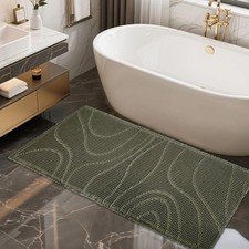 Dark Green Waffle Bath Mat Wavy 24x48 Inch Absorbent Non Slip Bathroom Rug Pad