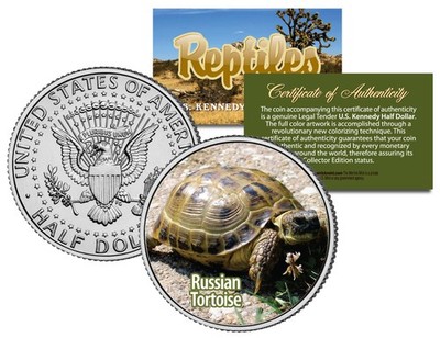 RUSSIAN TORTOISE * Reptiles * JFK Half Dollar US Colorized Coin HORSFIELD TURTLE