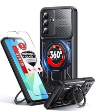 Samsung Galaxy A16-5G Phone Case w/ Glass Screen Protector, Black Rugged Shock