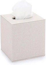 Sumnacon Square Linen Tissue Box Cover - Stylish Cube Holder Beige 