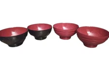 4 Plastic Lacquered Miso Soup Rice Bowl Made in Japan Black And Red