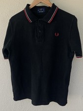 Fred Perry Twin Tipped Polo Shirt M Black Red Embroidered Short Sleeve Preppy