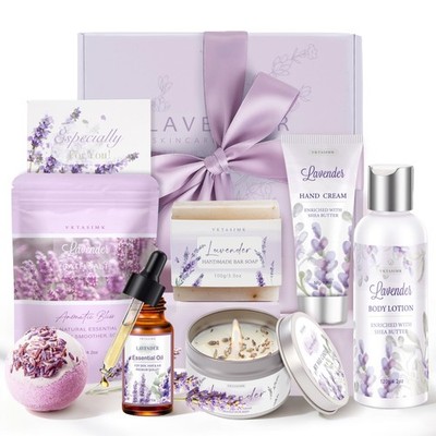 Gifts for Women, Lavender Bath and Body Gift Basket Relaxing Spa Self Care Gi...