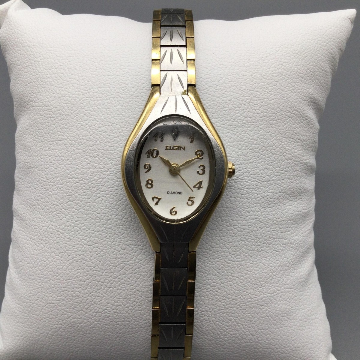 Elgin Womens Watch 19mm White Dial Two Tone Diamond Stainless New 