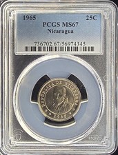 1965 Nicaragua 25 Centavos Francisco Hernández de Córdoba | PCGS MS65 - Top Pop!