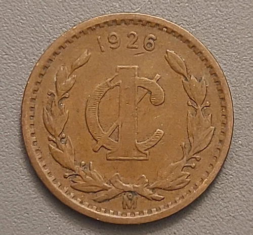 1926 Mo Mexico 1 Centavo Coin - Bronze - Mexican Golden Eagle Crest