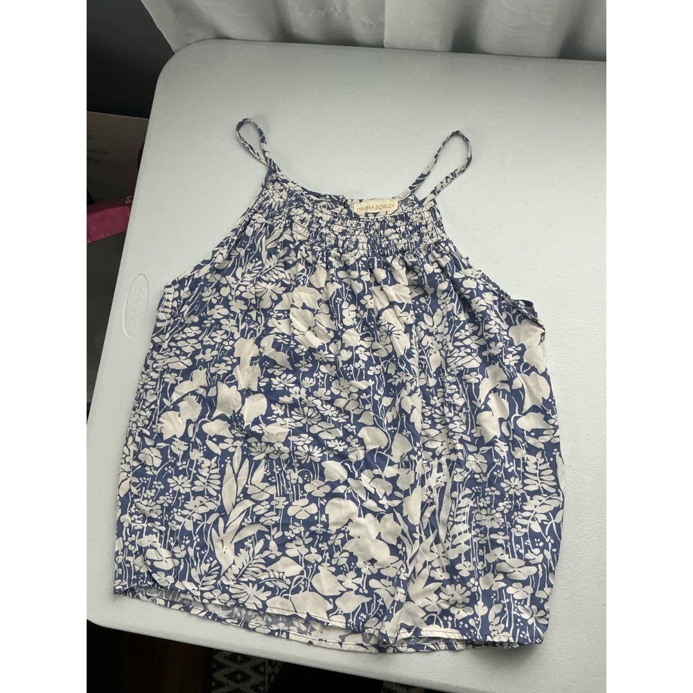 Cynthia Rowley Women's Floral Print Sleeveless Smocked Neck Tank Top - Small