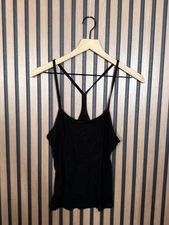 Joah Brown Tank Top M / L Womens Black Ribbed Racer Back Muscle Shirt