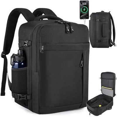 Black Travel Backpack for Men Women, TSA Approved Personal Item Size 18x14x8