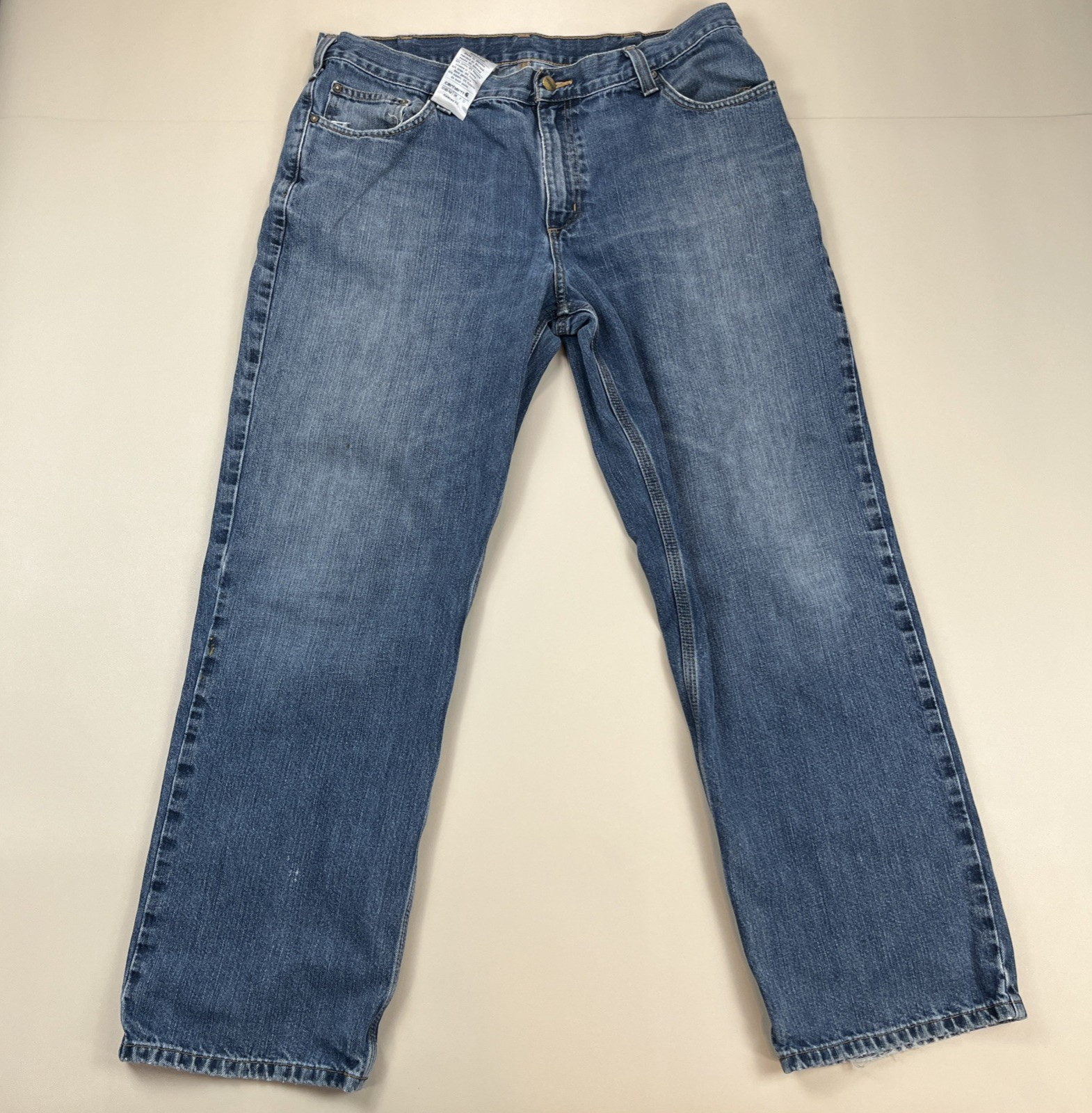 Carhartt Relaxed Fit Jeans Mens 38x32 Blue Workwear Lightly Distressed