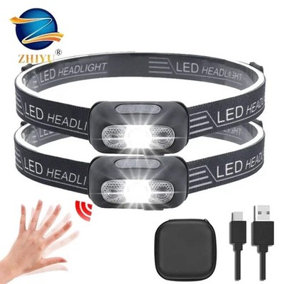 Mini LED Headlamp USB Rechargeable Headlight Wave Sensor Outdoor Emergency Fish