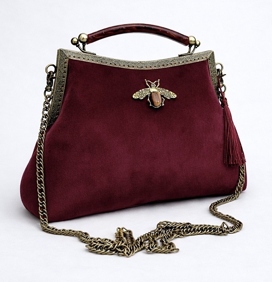Bolso de noche borgoña. Bolso de mano victoriano. Bolso de mano vintage para mujer. Bolso de noche