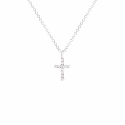 14k White Gold 0.04ctw Diamond Cross Pendant Small Religious Charm