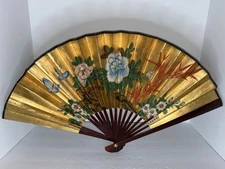 Vintage Floral Hand Painted Folding Oriental Folding Fan Large 27”X15” Plz Read