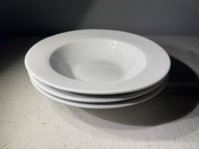 NEW Fitz & Floyd Everyday White Porcelain Set of 3 Rimmed Soup Bowls 8.75