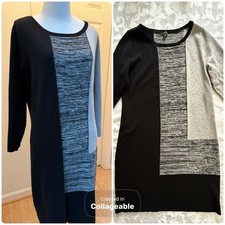 Ann Taylor L Large Black Gray Colorblock Sweater dress 3/4 sleeve Wool Blend
