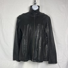 Banana Republic 100 Leather Moto Jacket Black Lined Zip Up Size M